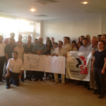 Participants at the workshop showing support for the workers at NXP, Phillipines.