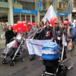 Le personnel du siège central d’IndustriALL a défilé dans les rues de Genève.