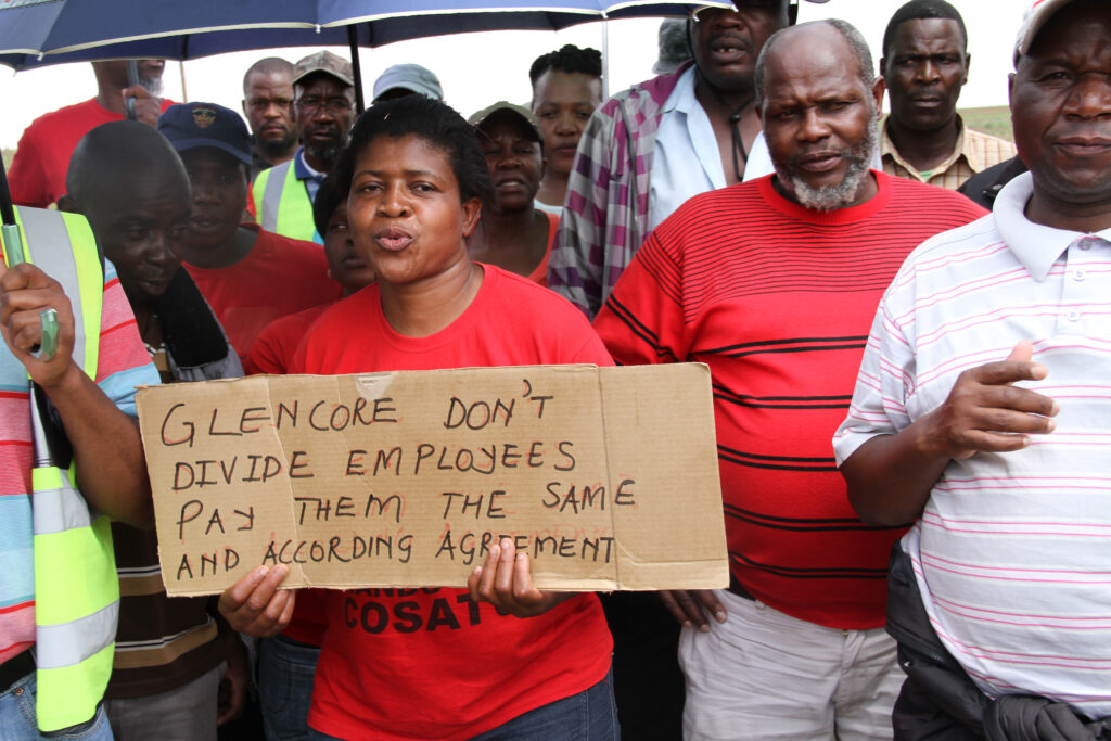 Workers at the Koornfontein mine, striking for a fair settlement. 