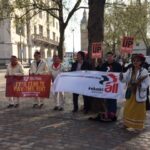Innu and Mongolian trade unionists demonstrate outside AGM